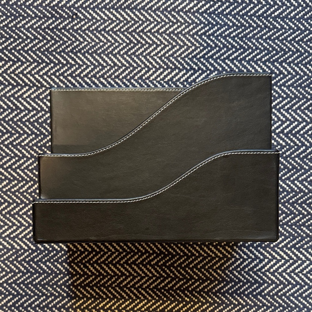 Black Leather Desk Organizer/File Holder